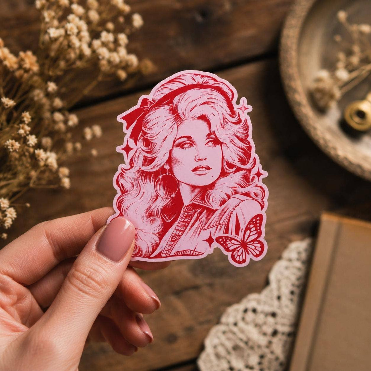 Dolly Parton Pink Retro Country Music Vinyl Sticke