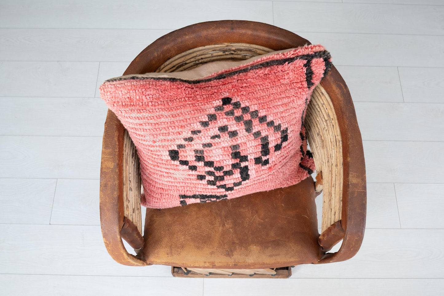 Red Moroccan Pillow Cover | Geometric Vintage Rug Cushion | Bold Berber Accent