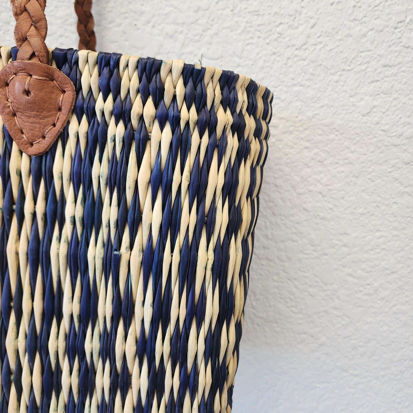 Vibrant Handwoven Moroccan Reed Basket - Essaouira Crafted Farmers Market Tote - African Shopping Carrier
