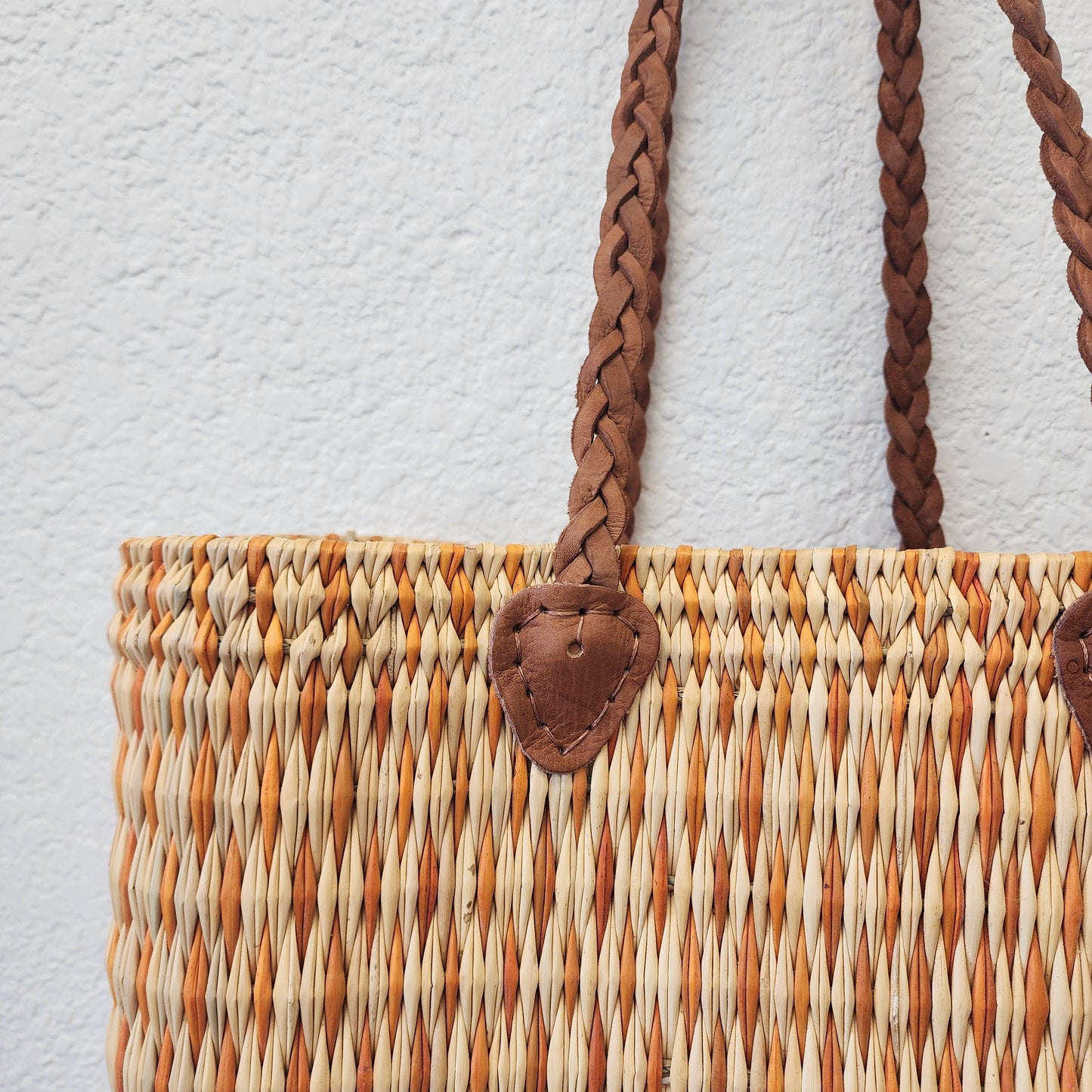 Vibrant Handwoven Moroccan Reed Basket - Essaouira Crafted Farmers Market Tote - African Shopping Carrier