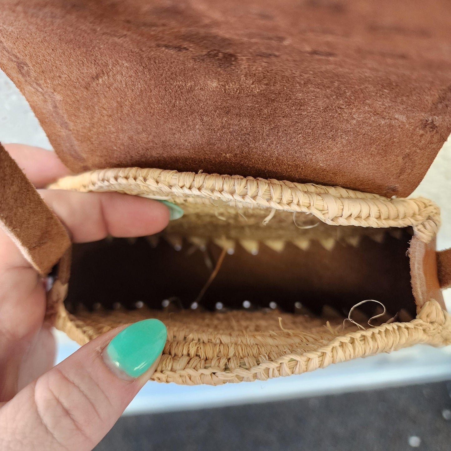 Unique Handmade Moroccan Round Leather Raffia Satchel - Tooled, Beachy Purse from Essaouira, Morocco