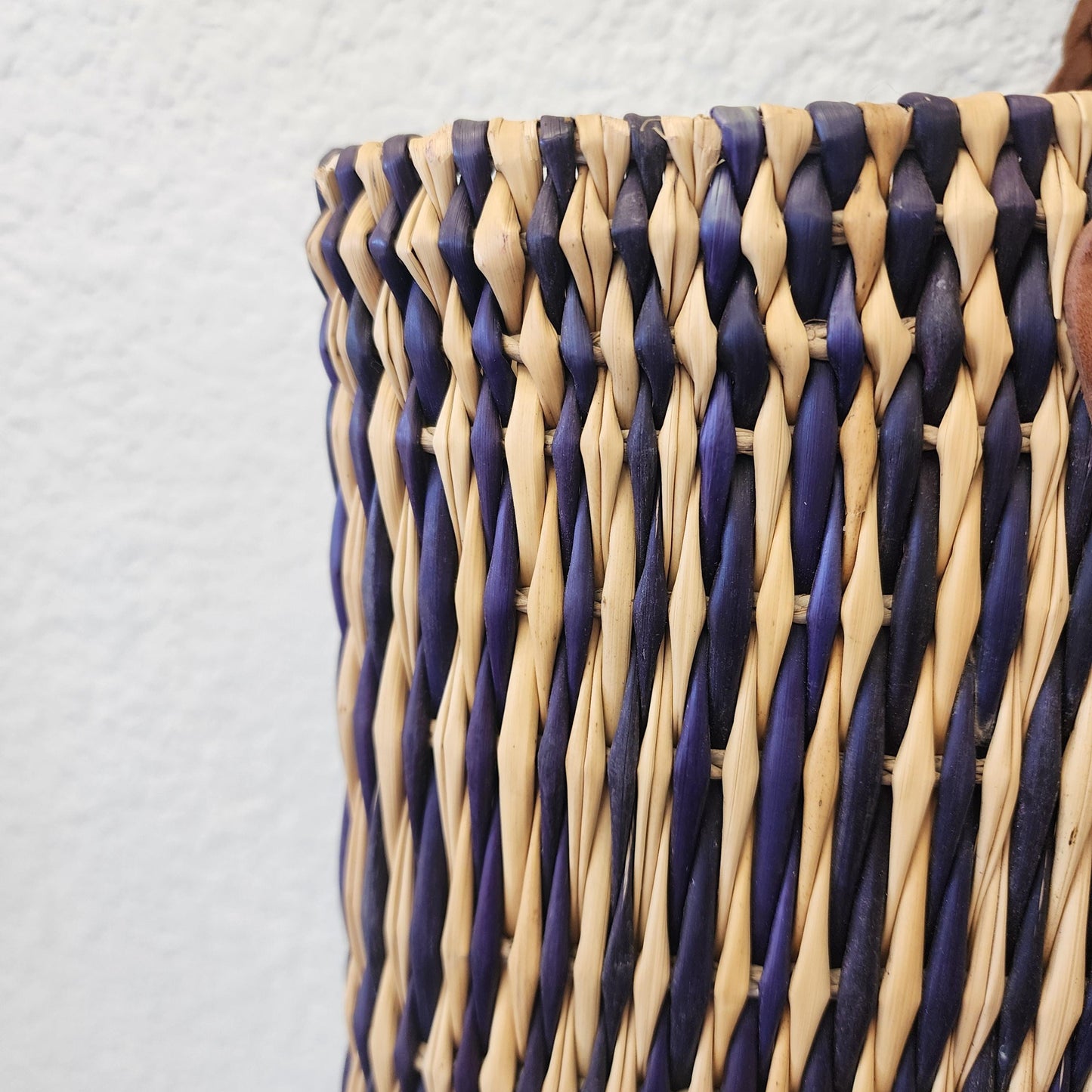 Vibrant Handwoven Moroccan Reed Basket - Essaouira Crafted Farmers Market Tote - African Shopping Carrier