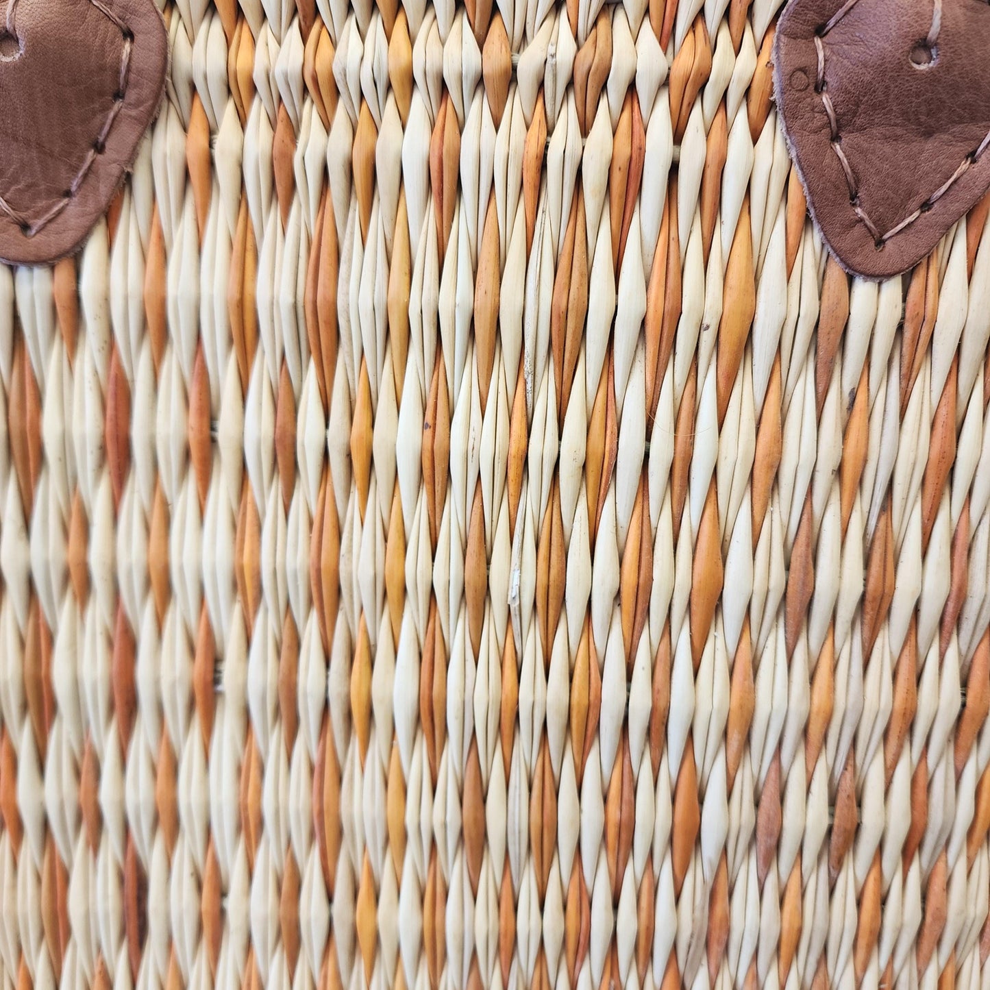 Vibrant Handwoven Moroccan Reed Basket - Essaouira Crafted Farmers Market Tote - African Shopping Carrier