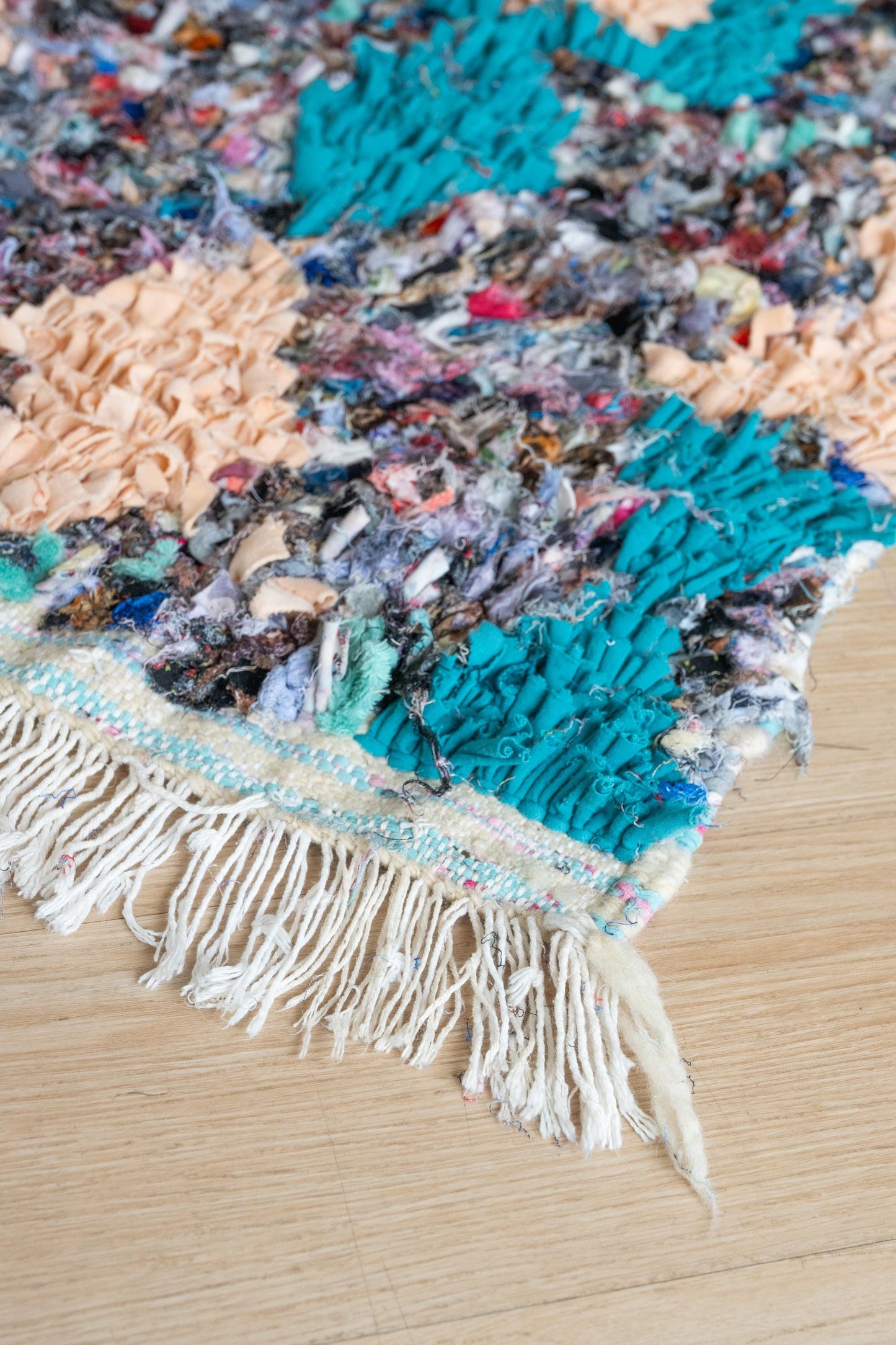 Vibrant Moroccan Boucherouite Accent Rug: Handwoven Bohemian Floor Art for Eclectic Home Decor