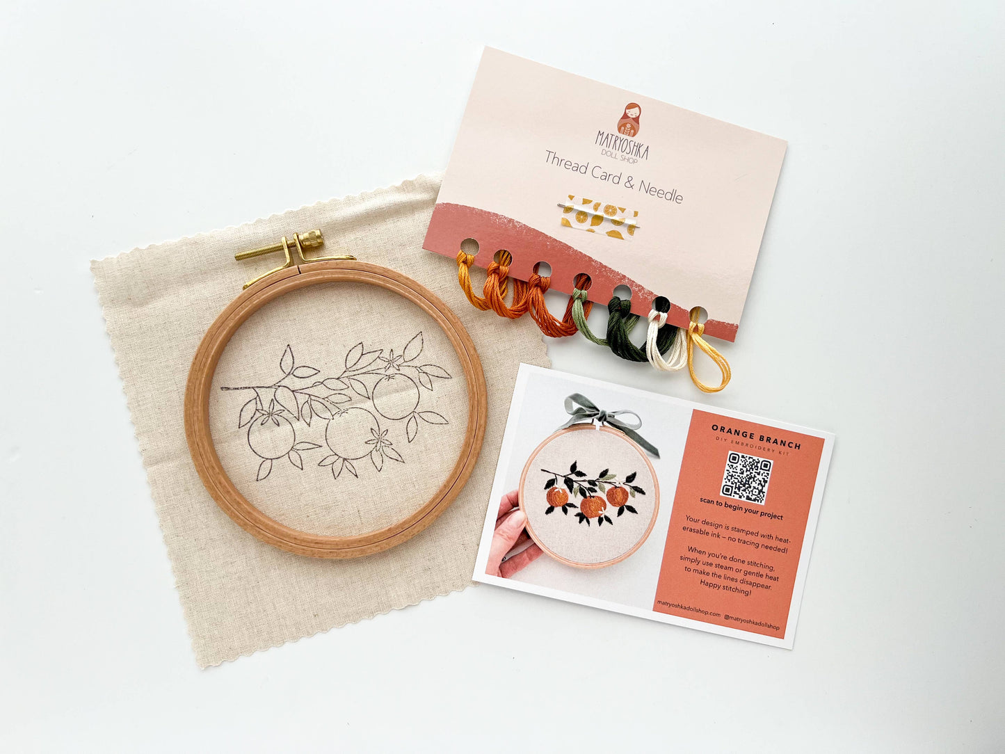 Orange Branch Embroidery DIY Kit