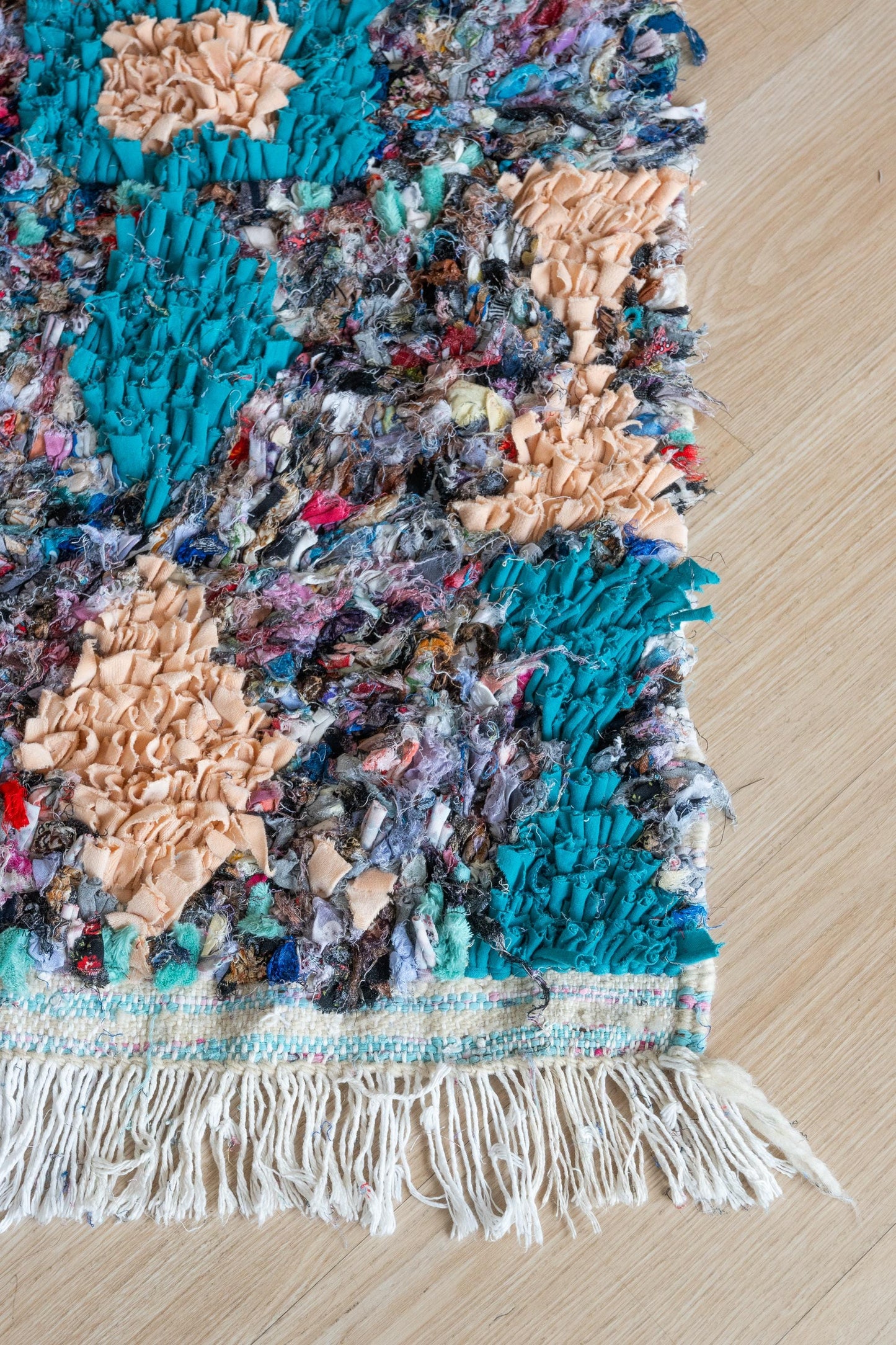 Vibrant Moroccan Boucherouite Accent Rug: Handwoven Bohemian Floor Art for Eclectic Home Decor