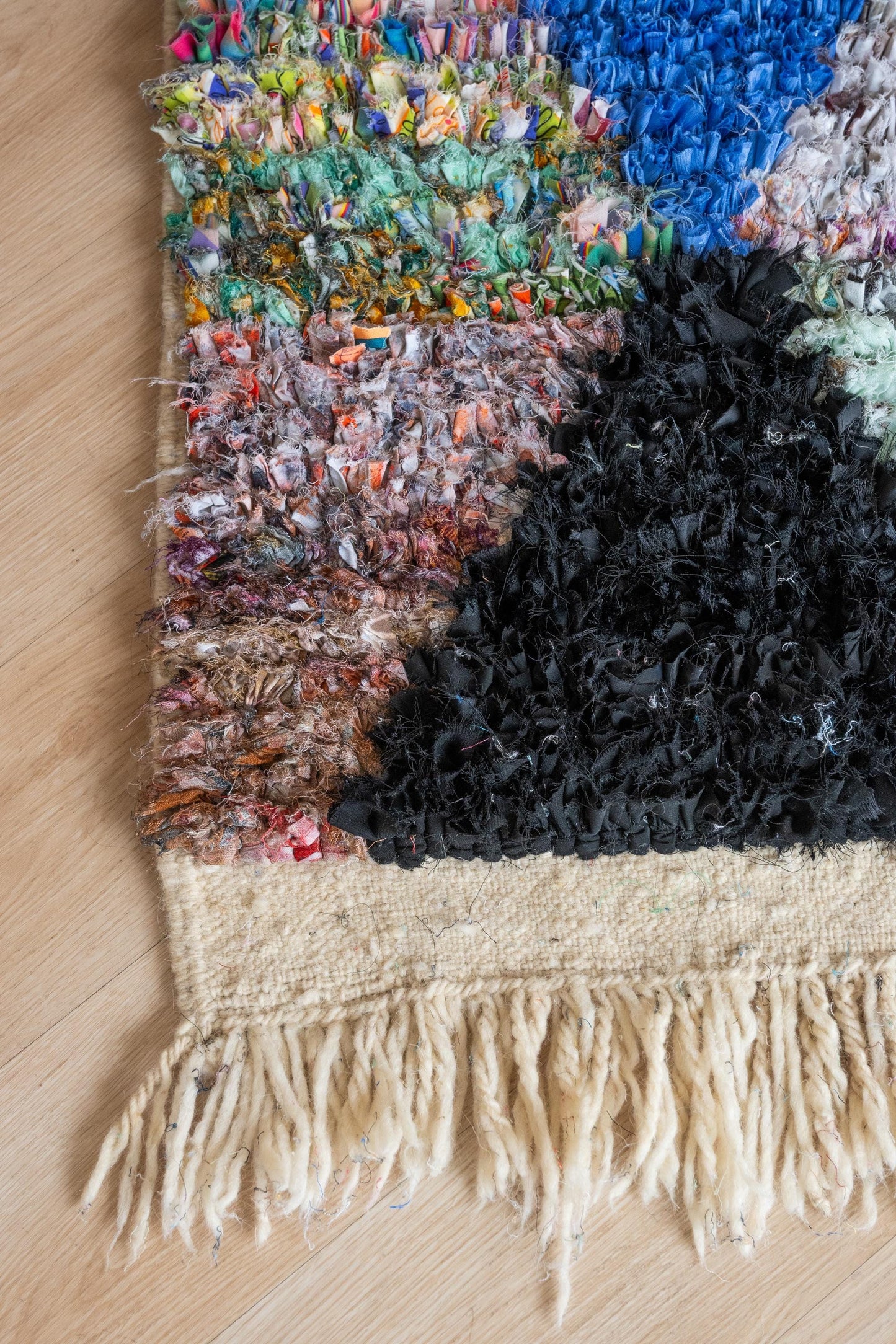 Vibrant Moroccan Boucherouite Accent Rug: Handwoven Bohemian Floor Art for Eclectic Home Decor