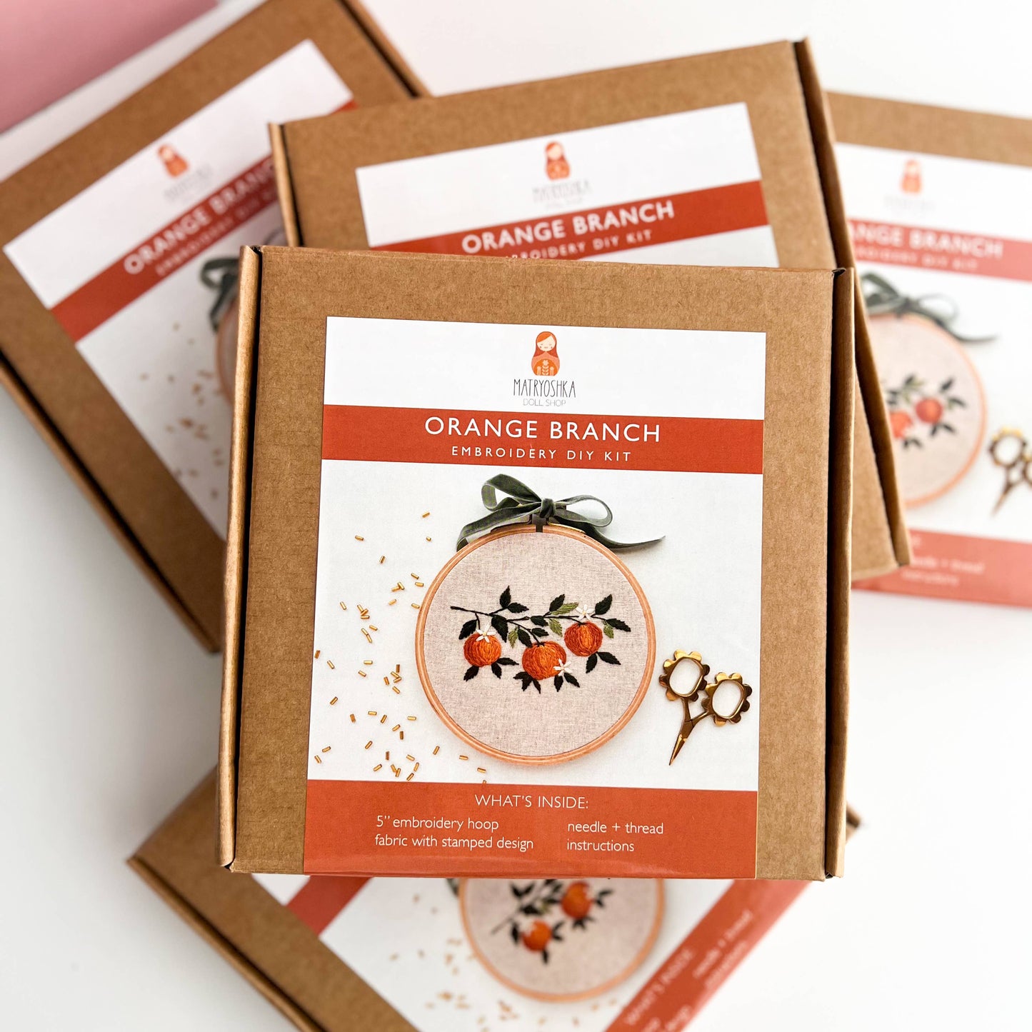 Orange Branch Embroidery DIY Kit