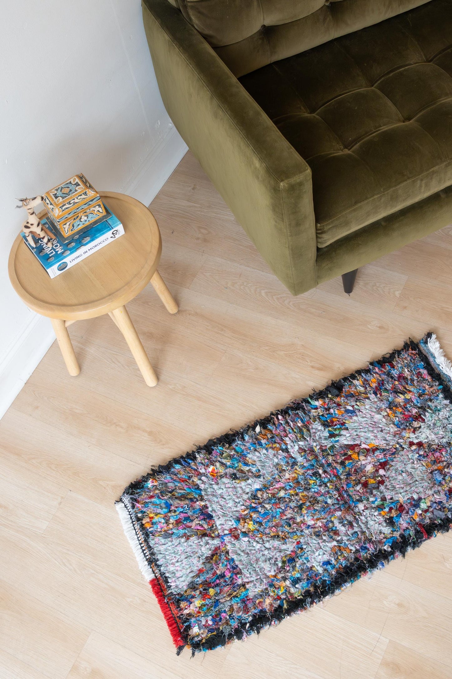 Vibrant Moroccan Boucherouite Accent Rug: Handwoven Bohemian Floor Art for Eclectic Home Decor