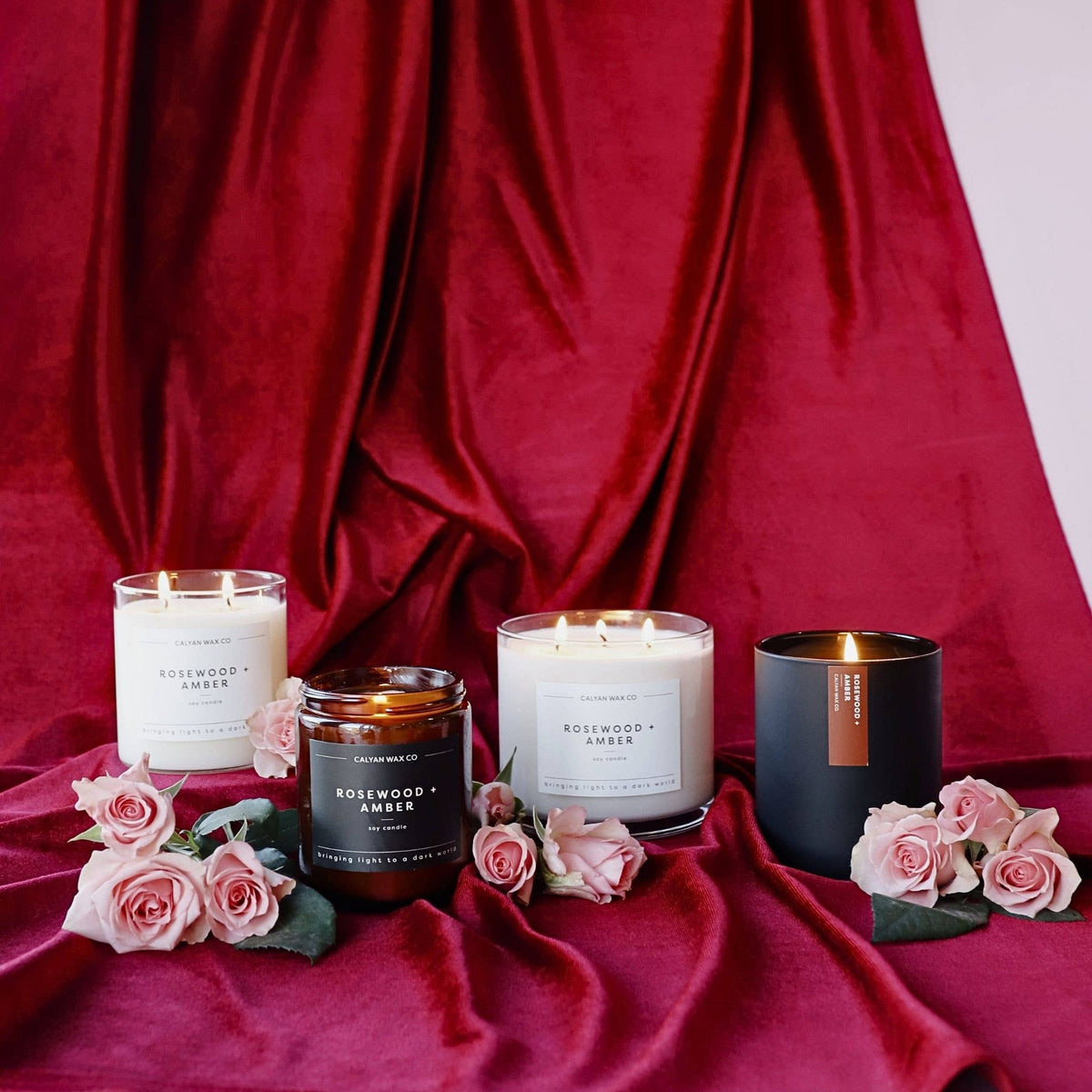 Rosewood + Amber - 3 Wick Clear Glass Tumbler Soy Candle