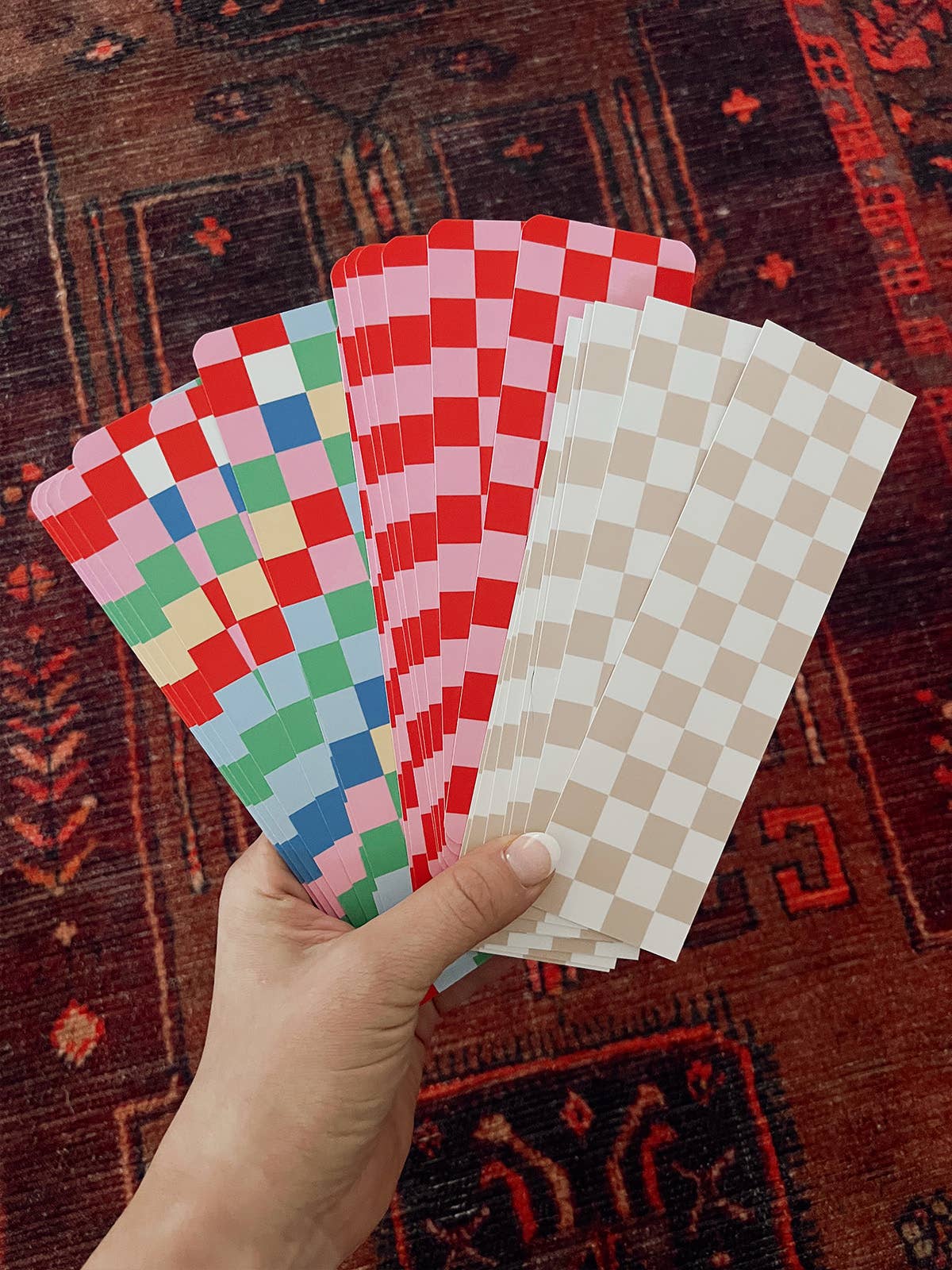 Checkered Bookmark - Tan and White