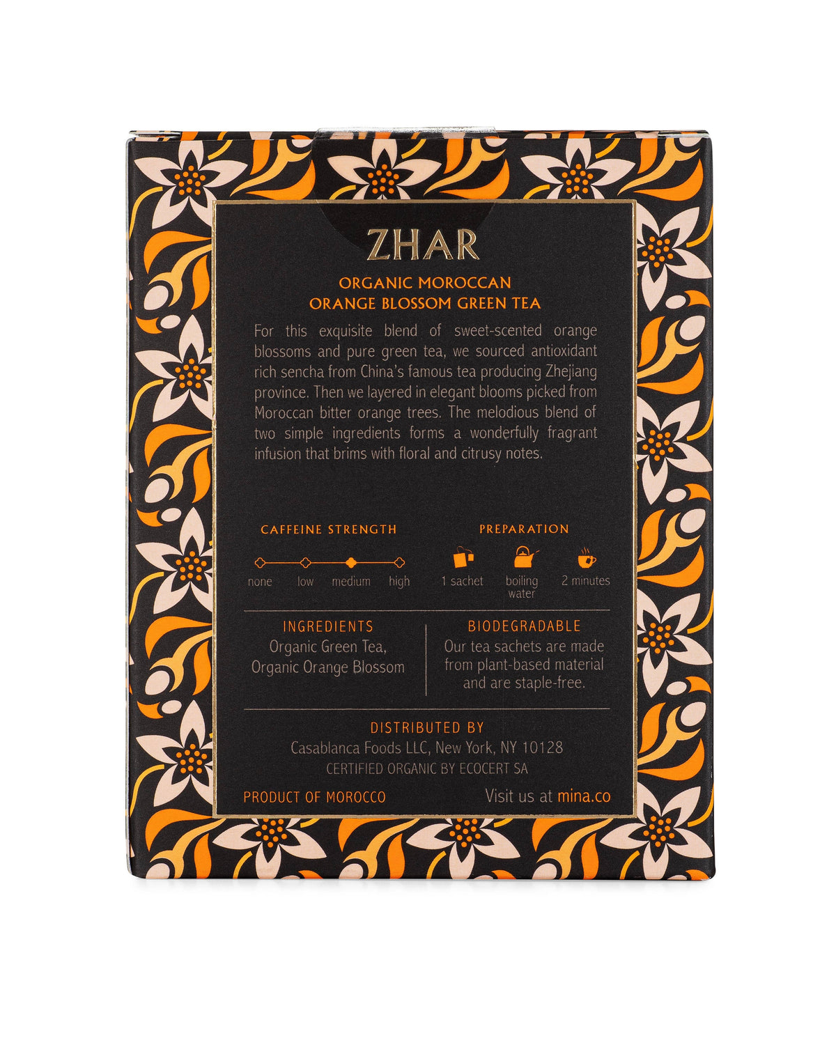 15ct Zhar Organic Moroccan Orange Blossom Green Tea