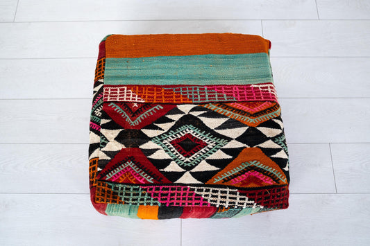 Handmade Moroccan Wool Pouf Floor Cushion Boho Ottoman Pet Bed and Meditation Seat