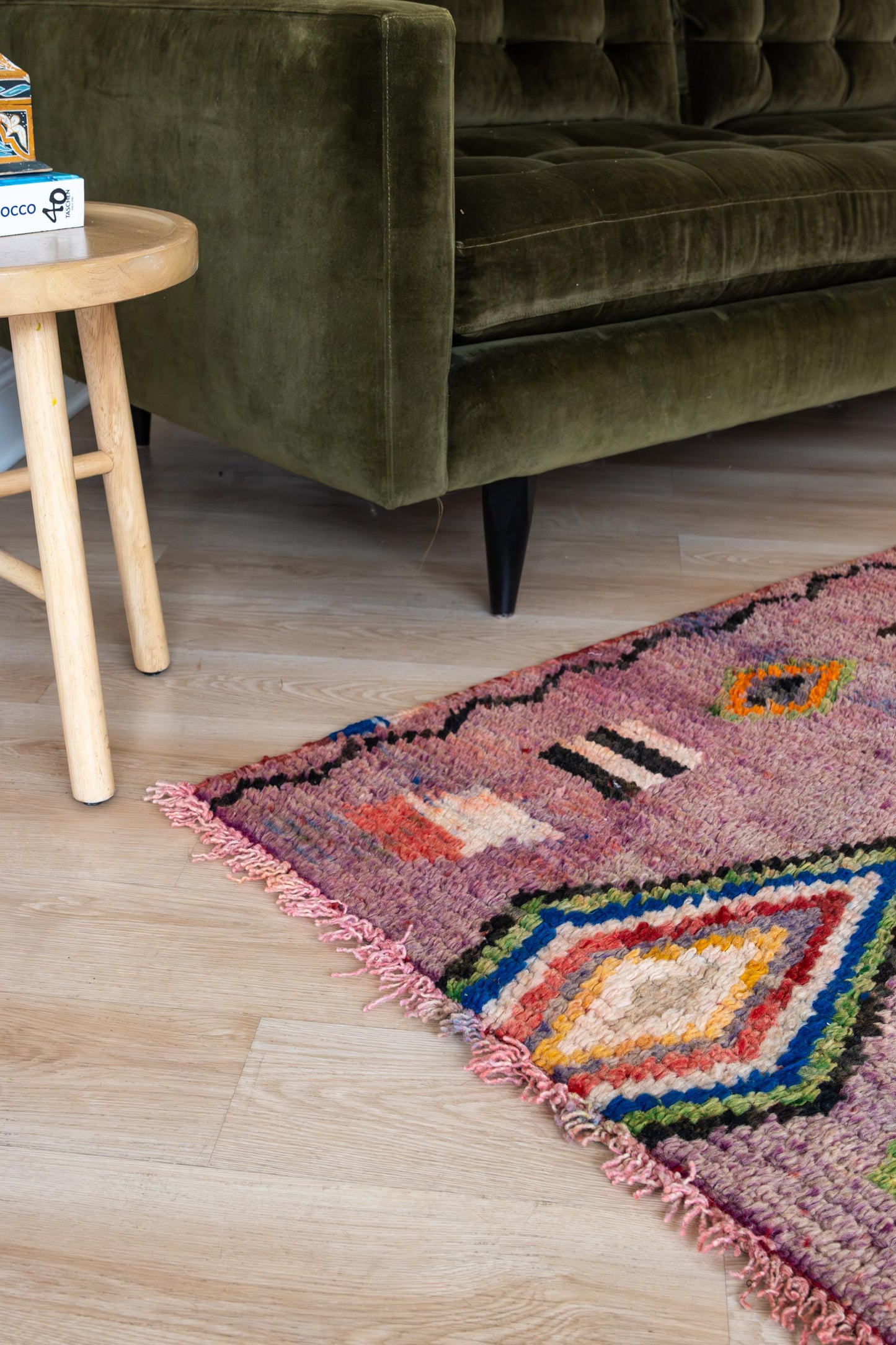 Purple Moroccan Boujaad Accent Rug: Handcrafted Geometric Pattern for Bohemian Decor