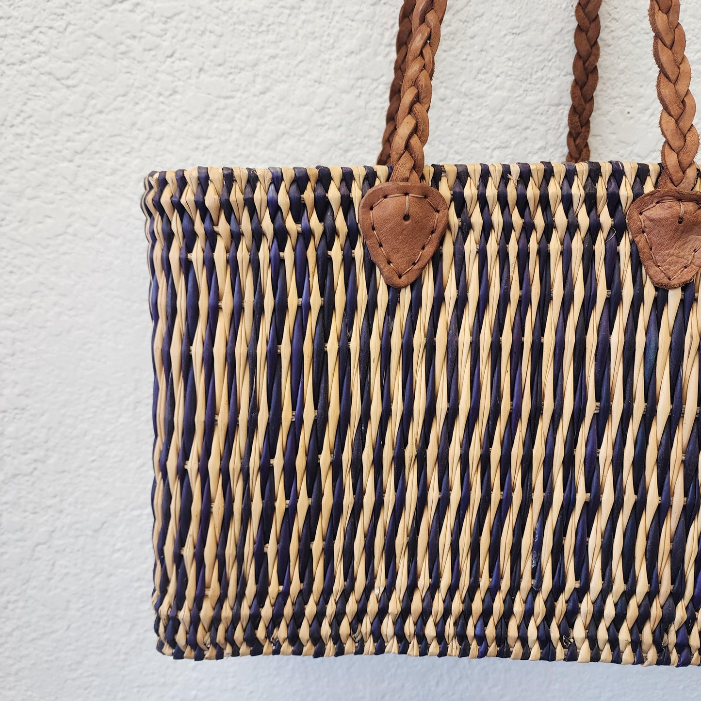 Vibrant Handwoven Moroccan Reed Basket - Essaouira Crafted Farmers Market Tote - African Shopping Carrier