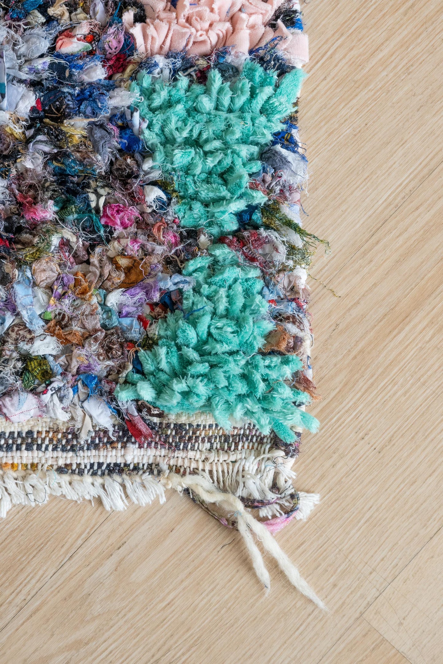 Vibrant Moroccan Boucherouite Accent Rug: Handwoven Bohemian Floor Art for Eclectic Home Decor