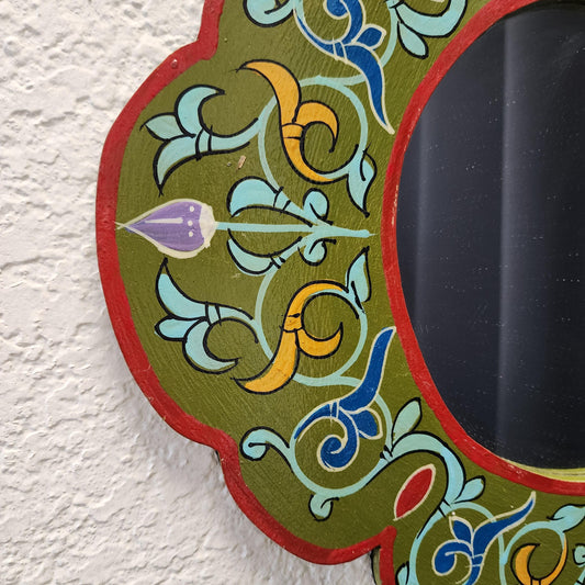 Handpainted Vintage Moroccan Mirror - Unique Bohemian Wall Decor, Rustic Boho Home Accent