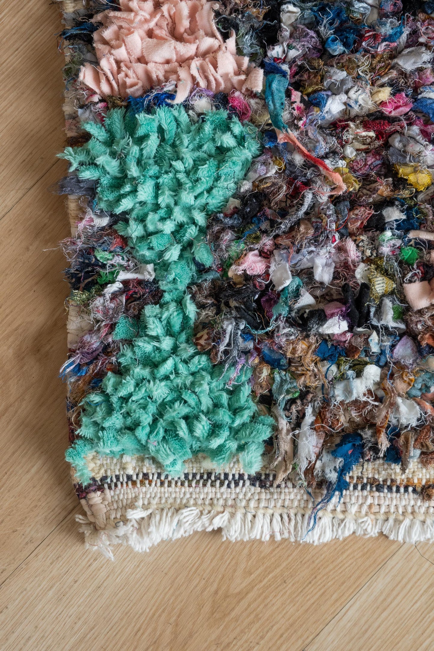 Vibrant Moroccan Boucherouite Accent Rug: Handwoven Bohemian Floor Art for Eclectic Home Decor
