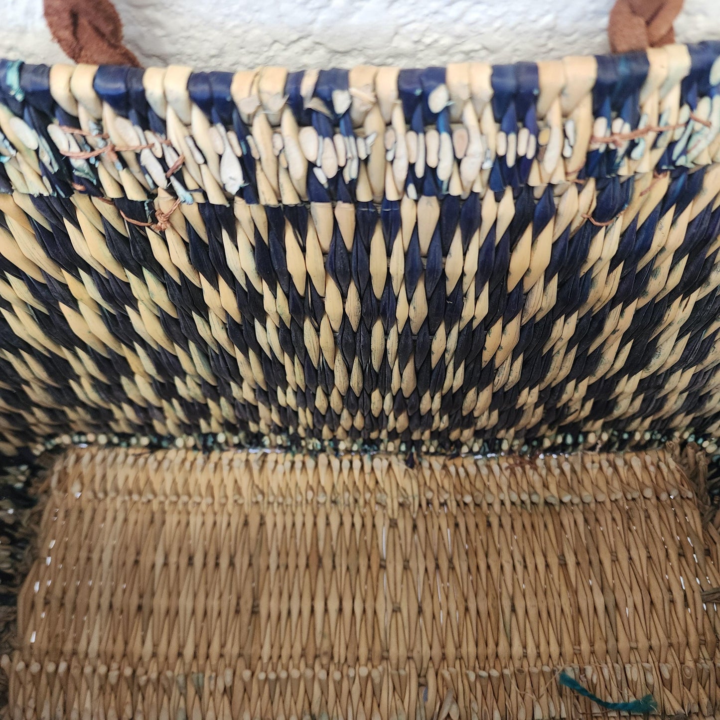 Vibrant Handwoven Moroccan Reed Basket - Essaouira Crafted Farmers Market Tote - African Shopping Carrier