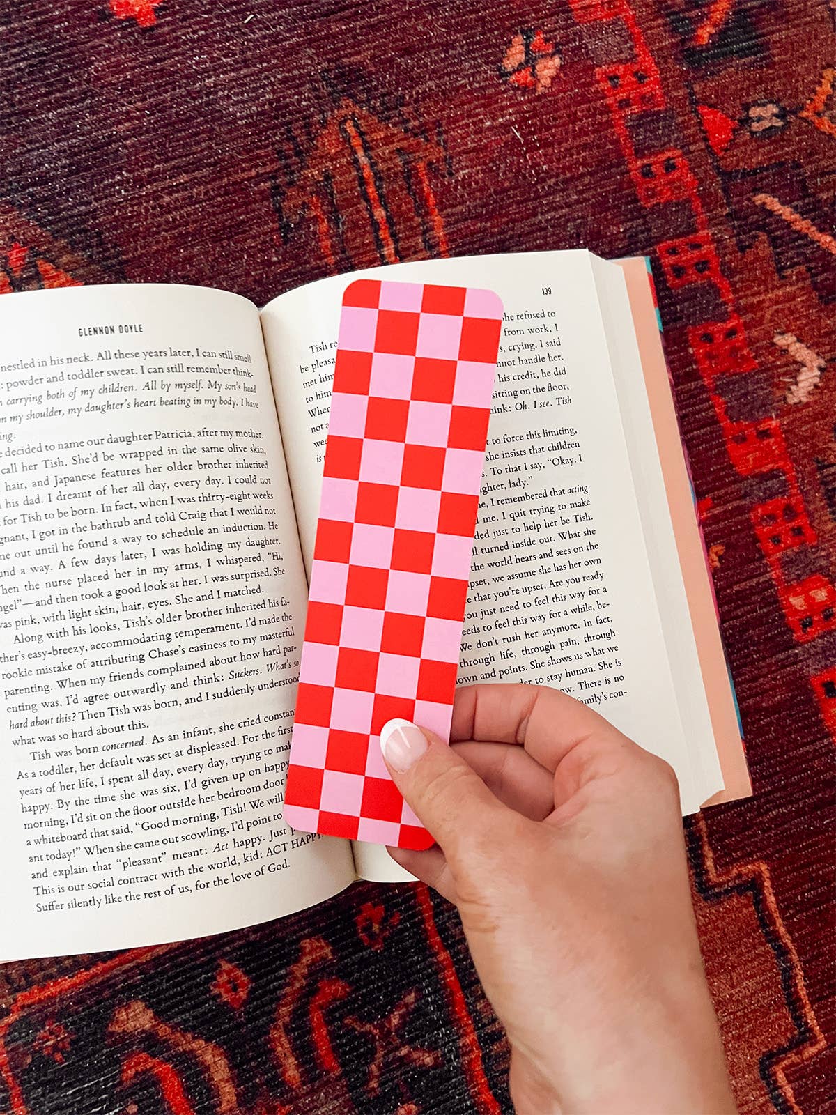 Checkered Bookmark - Red and Pink