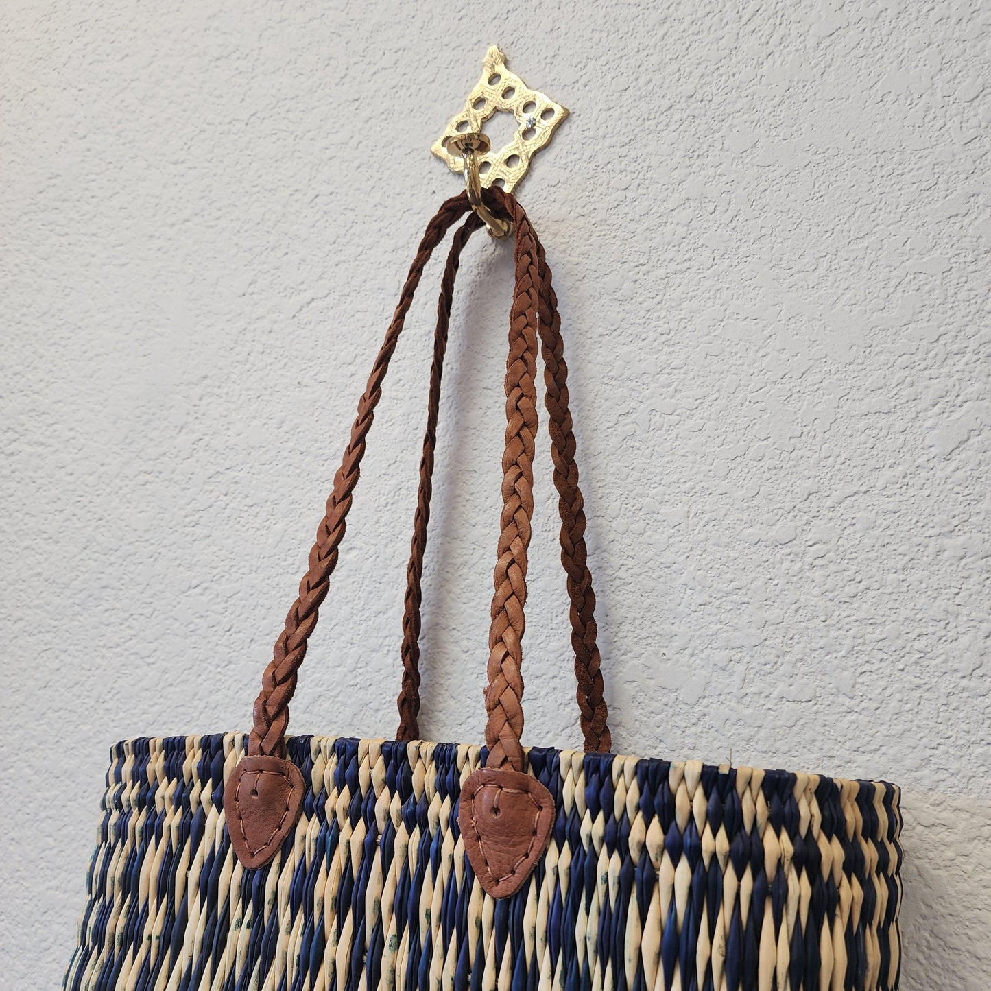 Vibrant Handwoven Moroccan Reed Basket - Essaouira Crafted Farmers Market Tote - African Shopping Carrier