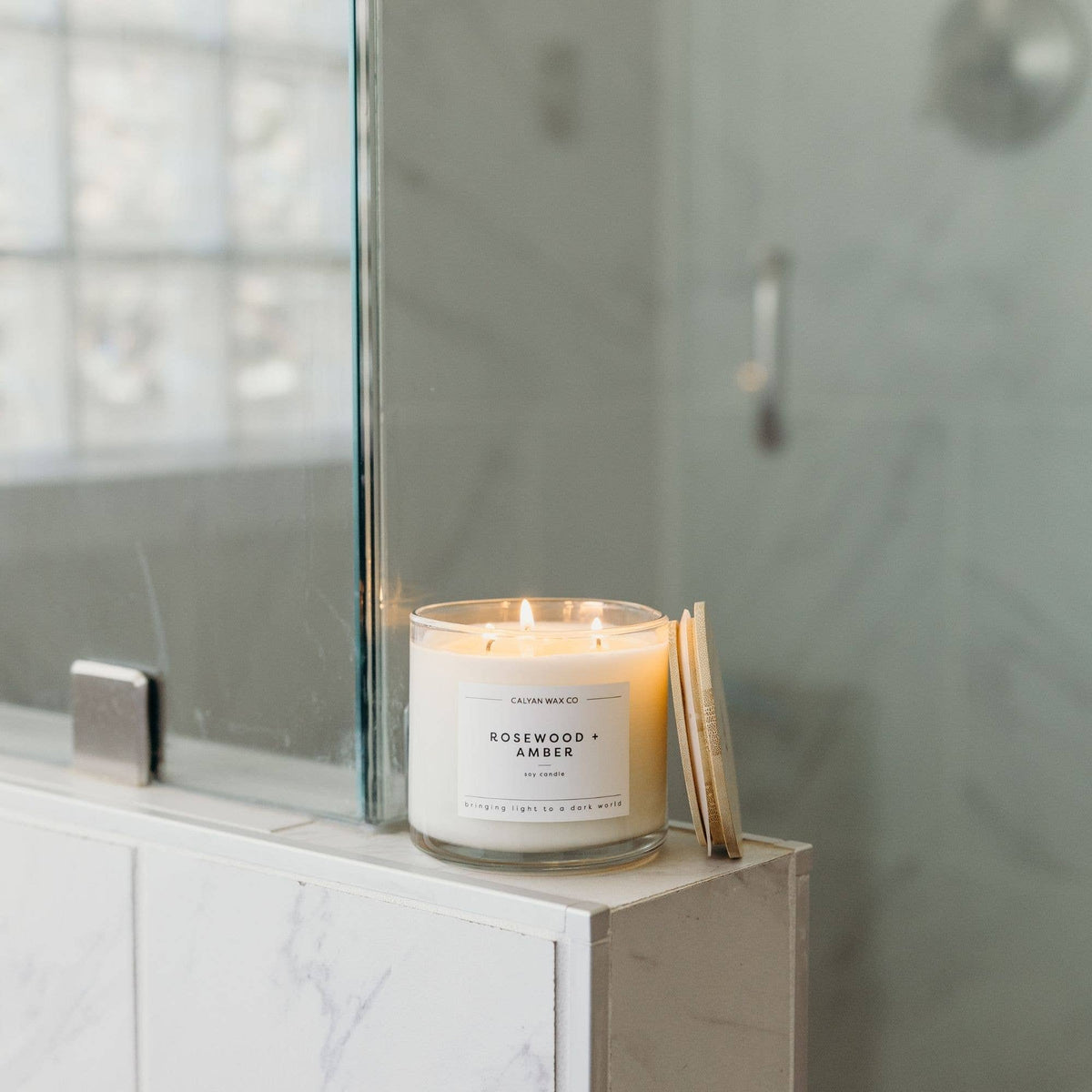 Rosewood + Amber - 3 Wick Clear Glass Tumbler Soy Candle