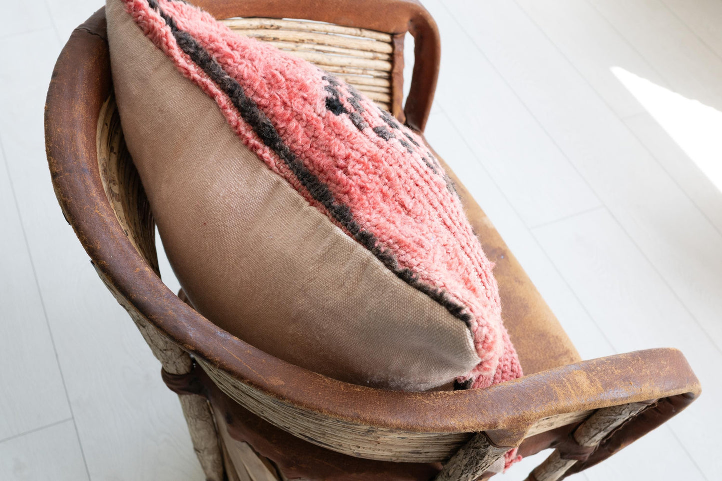 Red Moroccan Pillow Cover | Geometric Vintage Rug Cushion | Bold Berber Accent