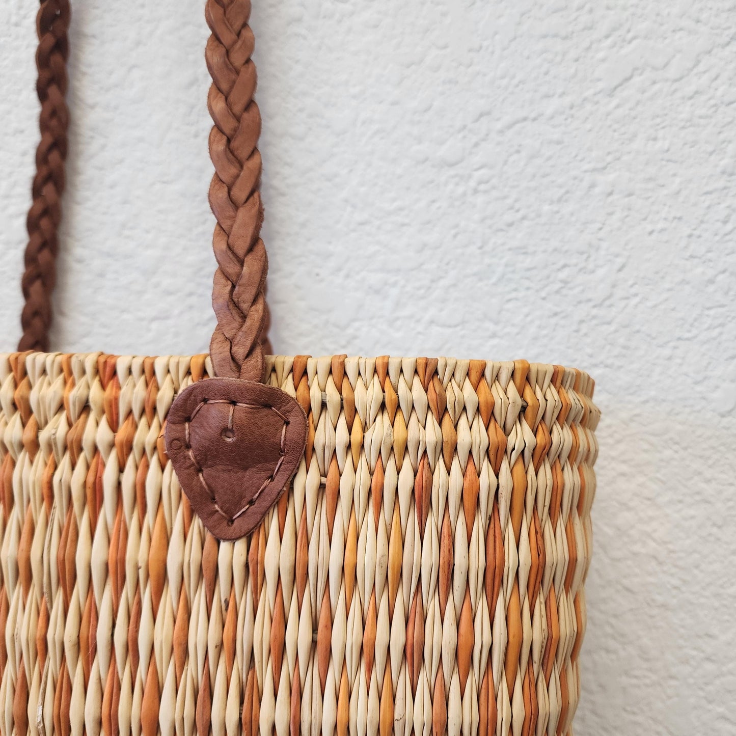 Vibrant Handwoven Moroccan Reed Basket - Essaouira Crafted Farmers Market Tote - African Shopping Carrier