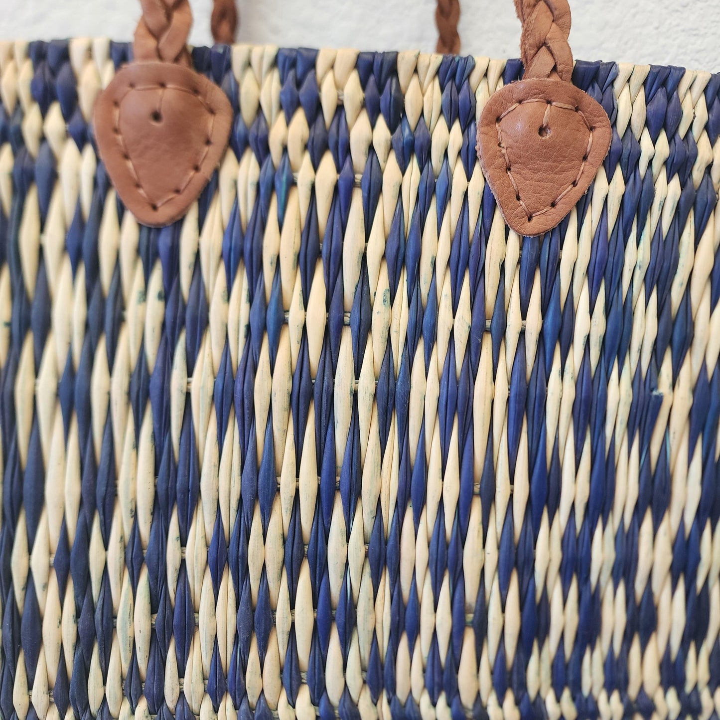 Vibrant Handwoven Moroccan Reed Basket - Essaouira Crafted Farmers Market Tote - African Shopping Carrier