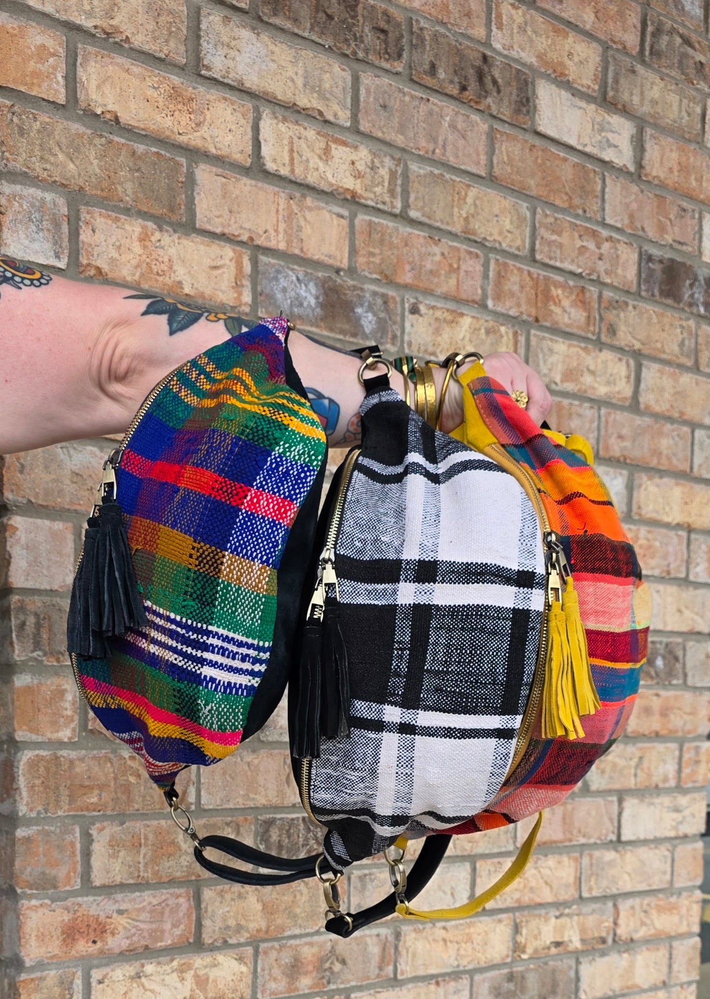 One‑of‑a‑Kind Moroccan Blanket Bum Bag – Upcycled Belt Bag with Contrasting Suede & Adjustable Strap (3 Colorways)