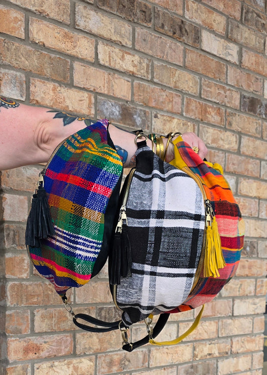 One‑of‑a‑Kind Moroccan Blanket Bum Bag – Upcycled Belt Bag with Contrasting Suede & Adjustable Strap (3 Colorways)