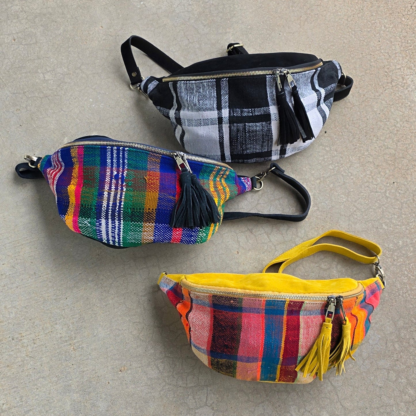 One‑of‑a‑Kind Moroccan Blanket Bum Bag – Upcycled Belt Bag with Contrasting Suede & Adjustable Strap (3 Colorways)